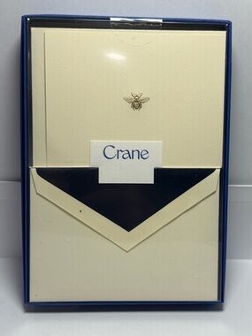 Crane Engraved Bee Stationery Set Ecru Cotton Paper Notes & Envelopes New